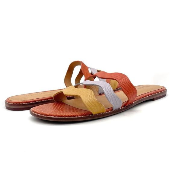 Madewell Wave Slide Sandal Size 8.5 Colorblock Leather Faded Straw Mist Multi - Picture 15 of 15